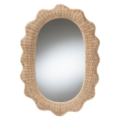 bali & pari Makoto Scalloped Natural Rattan Wall Mirror - Handwoven Wicker Oval Frame, Boho Coastal Accent Wall Decor for Entryway, Bedroom, or Living Room